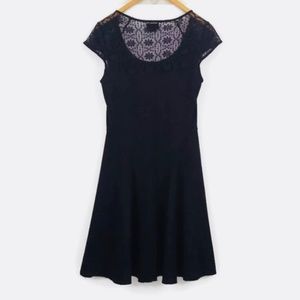 Anthropologie Flattering Black Wool Dress w/ Lace